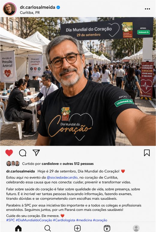 Post no Instagram de associado vestindo a camiseta do Dia Mundial do Coração